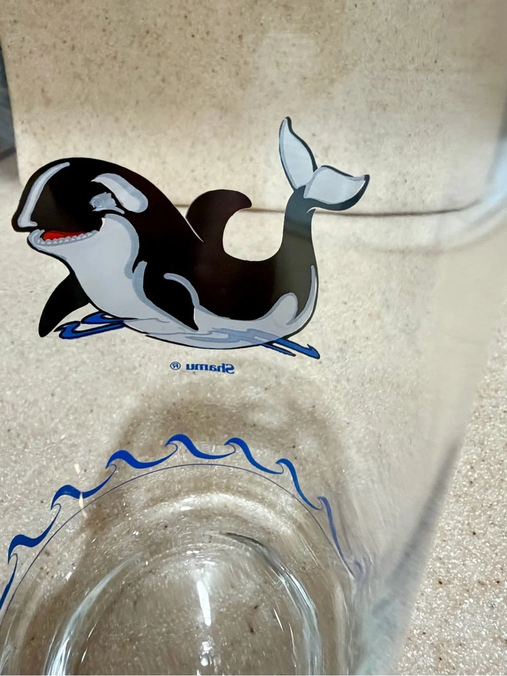 Vintage Glass Drinkware SeaWorld Shamu Black White Blue Orca Killer Whale 13 oz